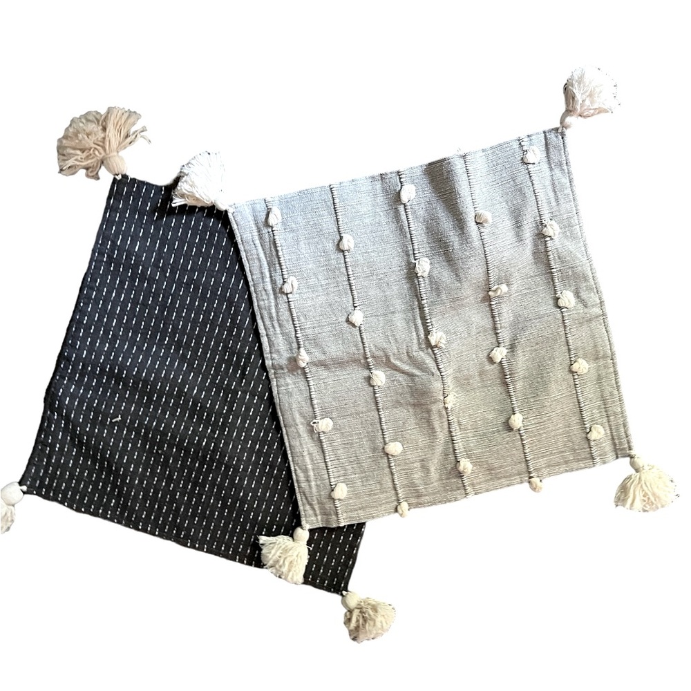 NEW Pair of Mexican Artisan Woven Pom Pom Pillow Covers